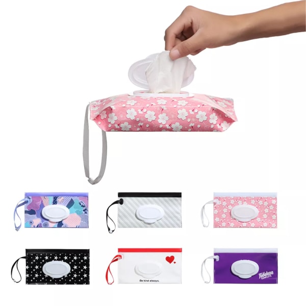 1st Bärbar Snap-Strap våtservetter Väska Mode kosmetisk påse Vävnadslåda Barnvagn Tillbehör Söt Case Baby E6 Wet Wipes Bag