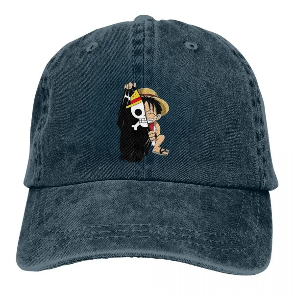 One Piece Luffy Basebollkepsar, Spetsiga Kepsar, Solskyddshättor för Navy Blue