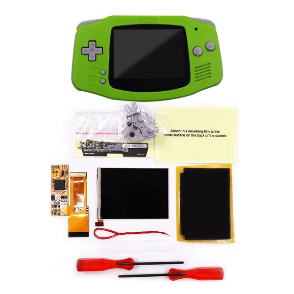 DIY IPS GBA LCD-skärm 10 nivåer Hög ljusstyrka Bakgrundsbelysning för Nintend Gameboy Advance Console V2 version med förskuret hölje Green