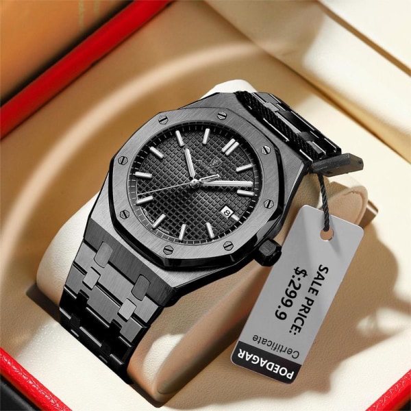 Luxury Business Watch for Man Sport Rostfritt stål Watch Vattentät Lysande Date Herrklockor Quartz Clock reloj Black Black