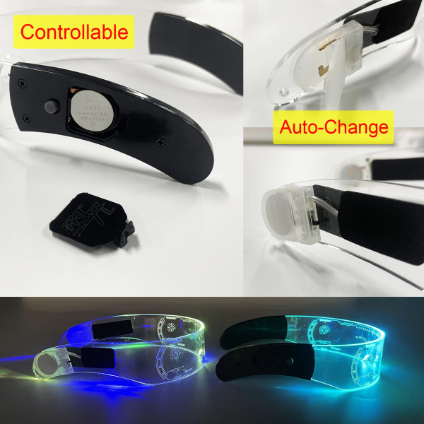 7 färger dekorativa Cyberpunk glasögon Färgglada självlysande glasögon LED Light Up-Warrior Warrior Controllable