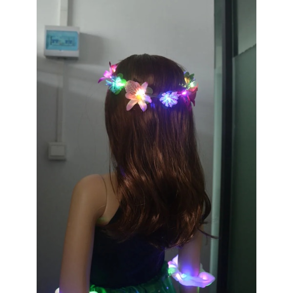 Light Up Glow LED Hawaii Hula Luau Flower Leis Garland halsband Krans lysande pink headband