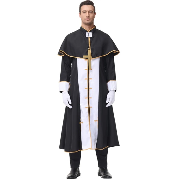 Svart Vit Adult prästdräkt för män Religiös pastor Far Kostymer Halloween Purim Party Mardi Gras Fancy Dress Black XL