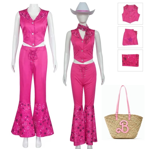 Film Margot Robbie Barbe Cosplay Kostym 70-talet 80-talet Hippie Disco Cowgirl Outfit Väst Flare Byxor för kvinnor Dam Halloween Party only hat A XXL