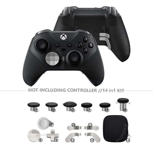 DATA FROG Metall D-Pad Trigger Paddlar Byte av tumsticka för Xbox One Elite Controller Series 2 Part Repair Kit Tillbehör Silver 14 in 1