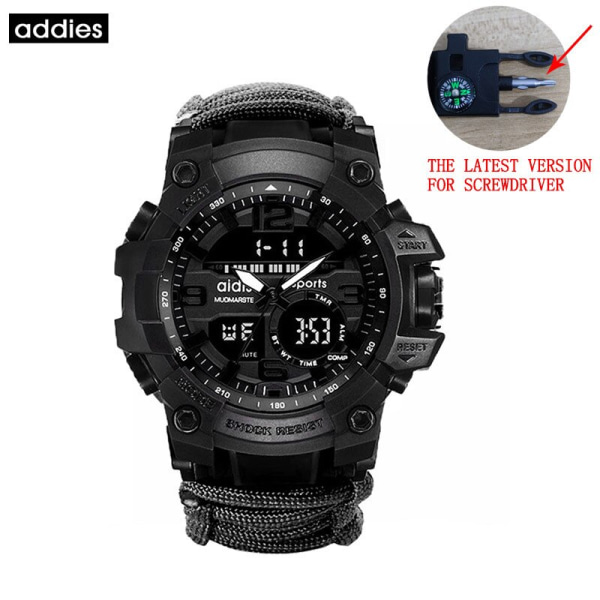 ADDIES Herr Militärsport Digitala klockor Kompass Outdoor Survival Multifunktion Vattentät Watch Relogio Masculino black