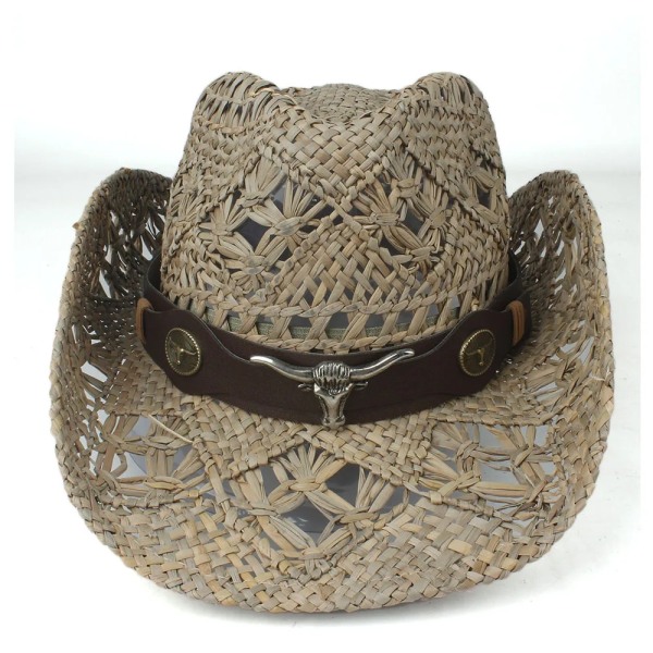 100 % halm män Kvinnor handgjord västerländsk cowboyhatt Hatt med bred brätte utomhus Sombrero Hombre Cowgirlhatt Black