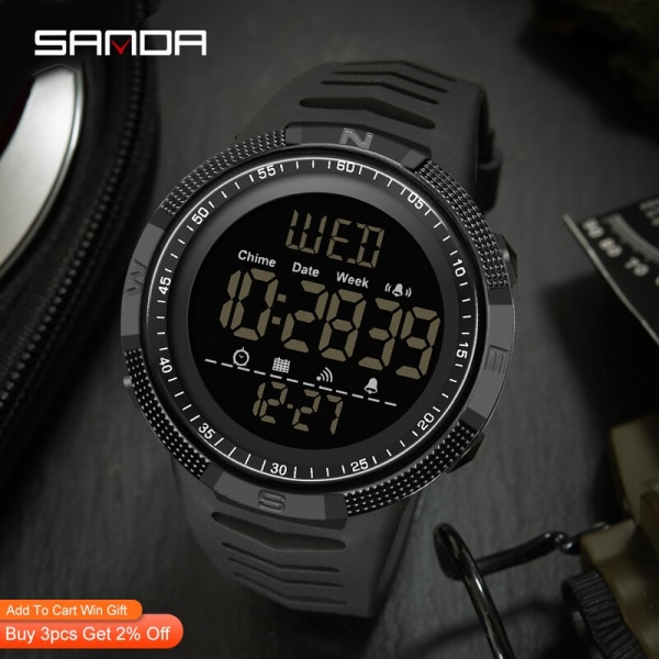 SANDA Fashion Military Herrklockor 50M Vattentät Watch för Man LED Elektroniska Armbandsur Relogio Masculino 6014 Armygreen