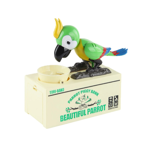 Automatiserad papegoja stjäl myntbank pengar sparlåda gåva Söt elektronisk fågelbanker tecknad robot papegoja stjäl myntbank barnleksak Green