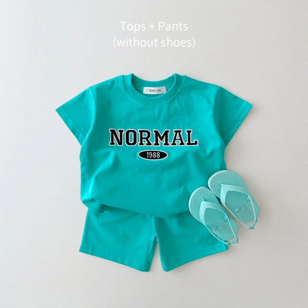 2023 Sommar Korea Baby Pojkar Kostym Broderade Björn Badge T-shirts T-shirts+lösa shorts Flickor 2st Casul Spädbarnsset Toddler 18 18-24M  90