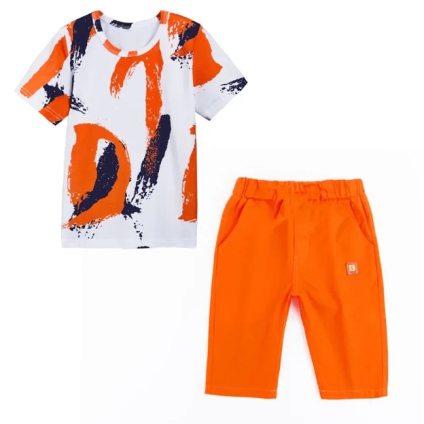 Barn Pojkar kläder sommar outfits Bomull Tonårspojkar Kläder casual Kostym Barn Kortärmad skjorta Shorts Set 4 6 8 12 år Orange 8