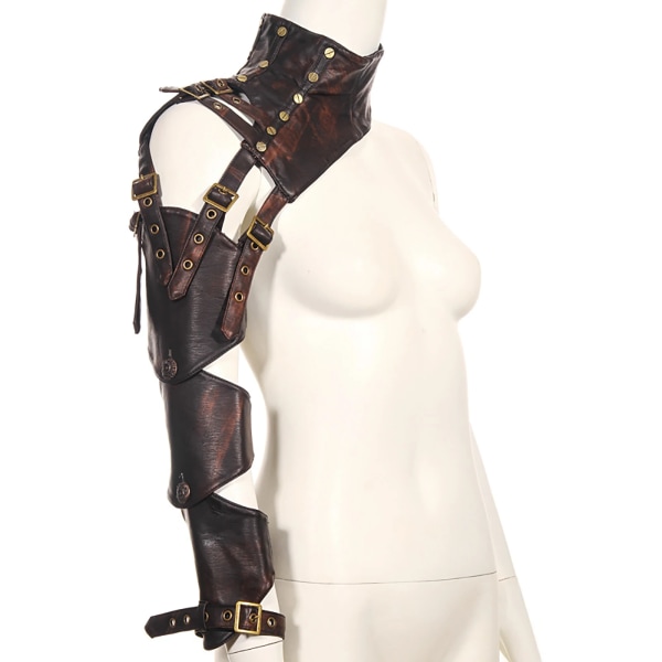 Steampunk Retro Läder Arm Slida Pansar Kostym En axel Faux Läder Korsett varmare bolero Shrug Jacket Kaffe C-Brown L