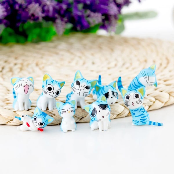 9st set Kawaii söt minifigur staty Chi Katten Trädgårdsdekoration leksak 3 cm mikro smådjur leksak