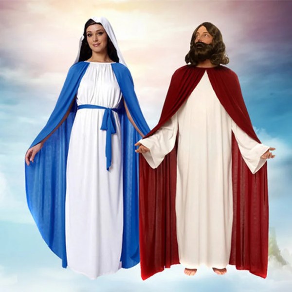 Kvinnor Nunnadräkt Jungfru Maria Religiösa syster Halloweenklänning / Vuxna män Jesuskostym Mens moustache