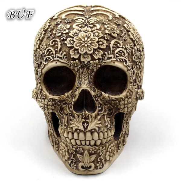 BUF Modern Resin Staty Retro Döskalle Dekor Heminredning Ornament Kreativ Konst Snideri Skulpturer Döskalle Modell Halloween Gåvor