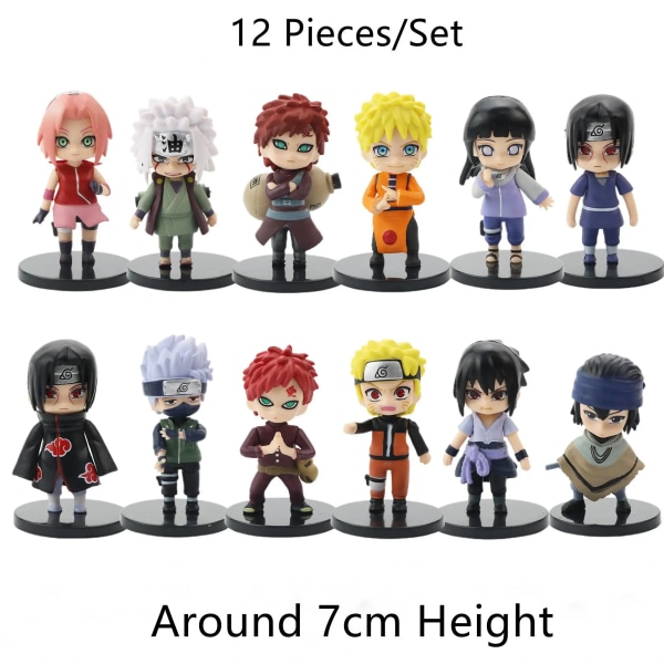 12 st/lot Kawaii Mini NARUTO figur Sasuke Kakashi Itachi Gaara Jiraiya Q Verison figur 7-8cm Partihandel PVC modell leksaker