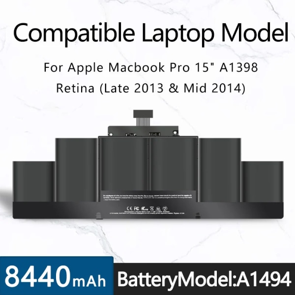 Laptopbatteri KYTD 8440mAh A1494 För Apple MacBook Pro 15" A1398 Retina 2013 2014 År 11,26V Batterier Gratis verktyg Snabb leverans A1494