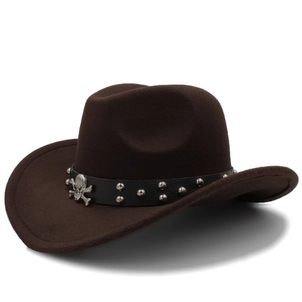 Dam Herr Ull Western Cowboyhatt Roll up brätte Gentleman Dad Jazz Equestrian Sombrero Hombre Cap 56 58CM Läderbälte Coffee