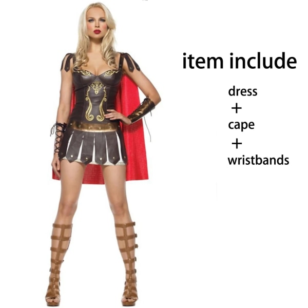 Princess Xena Spartan 300 Warriors Costume Halloween Women's Medieval Roman Princess Gladiator Soldier Cosplay Fancy Dress Brown XL