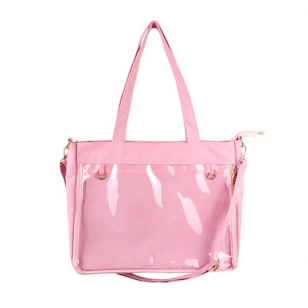 Damväska i japansk stil Crossbody-väska för kvinnor Söt smärtväska i canvas tonårsväska Studenthandväska Härlig genomskinlig Messenger-väska Pink-1