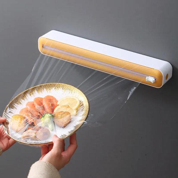 2 i 1 Cling Wrap Cutter Cling Film F rvaring Mat Wrap Dispenser Aluminiumfolie Slider Cutter Saran Wrap Organizer K ksverktyg Black Normal