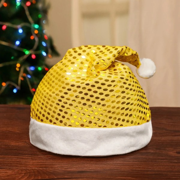 Christmas Hat Paljetter Barn Vuxen Golden Snowflake Christmas Old Man Hat Atmosphere Decoration Dress Gift Yellow sequin