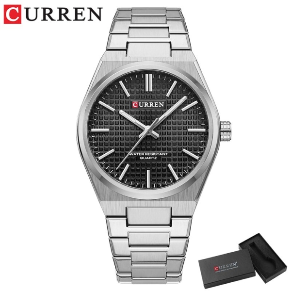 Mode Unik Quartz Armbandsur för män Watch i rostfritt stål Enkel självlysande klocka silver black box