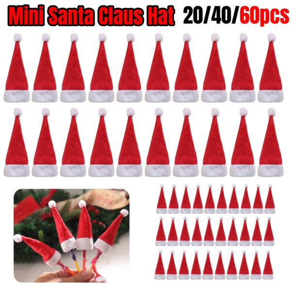 60/20st mini jultomtehatt julhelg Lollipop Topper cover för festival juldekor för hem 2023 Navidad presenter 40pcs