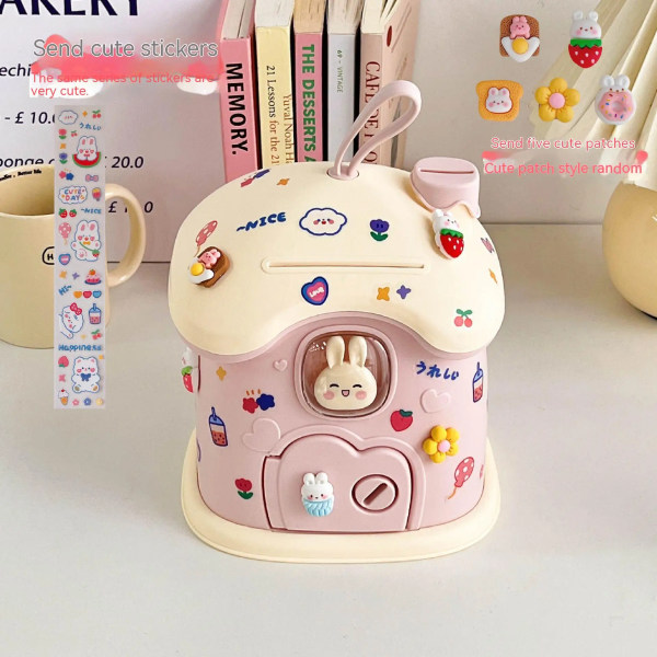 Kids Kawaii DIY Pengar Bankleksaker Spargris Pengar Sparpotta Myntbanker Myntlåda med låsnyckel Julklappsleksaker för tjejer Pink