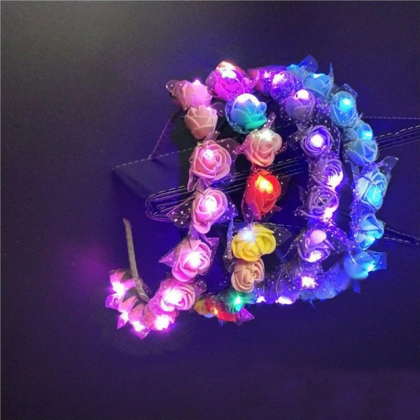 10st Kvinnor Flicka Blomma Pannband Light Up Glow Hårband Blinkande krans Födelsedag colors