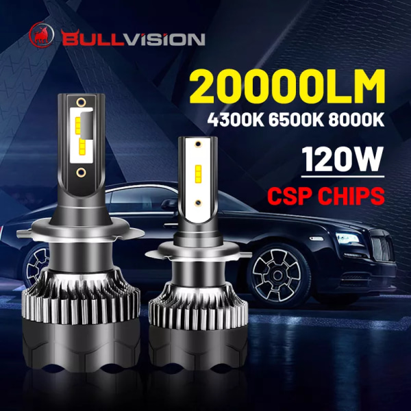 -20000LmH4 LED Strålkastare 20000LM CSP Chip LED H7 H1 H11 H8 H9 9005 9006 HB3 HB4 120W 4300K ​​6500K 8000K PTF Ice Bulb Dimljus Bullvision -20000Lm H8