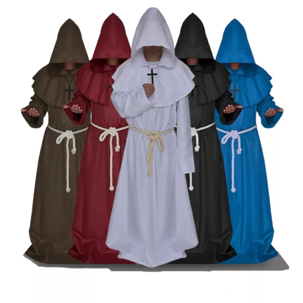 Medeltida munk prästerskap pest läkare dräkt klänning dräkt för vuxna män präst huva kappa Cape Christian mantel Halloween outfit sjal Red S
