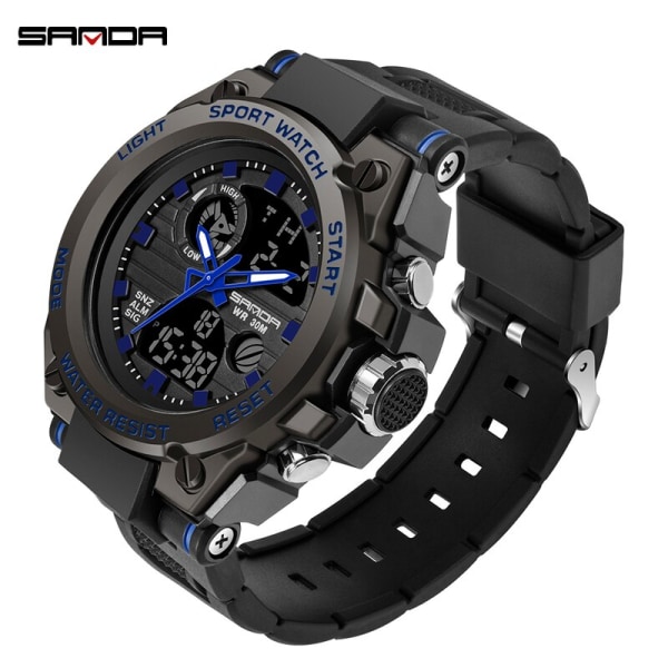 SANDA G Style Herr Digital watch Militär sportklockor Dubbel Display Vattentät Elektronisk Armbandsur Relogio Masculino 739 Blue