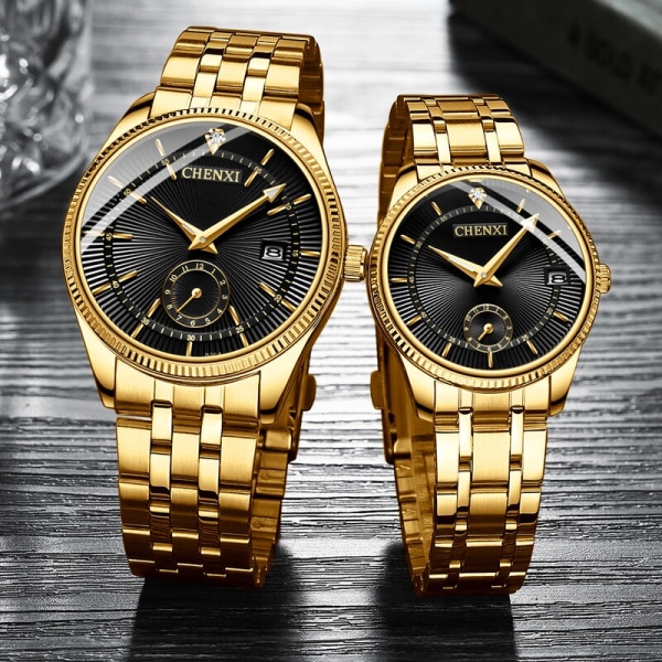 Modemärke Klockor Kvinnor Män Quartz Watch Lyx Golden Lovers' Armbandsur Creative Clock Watches relojes hombre Men Golden