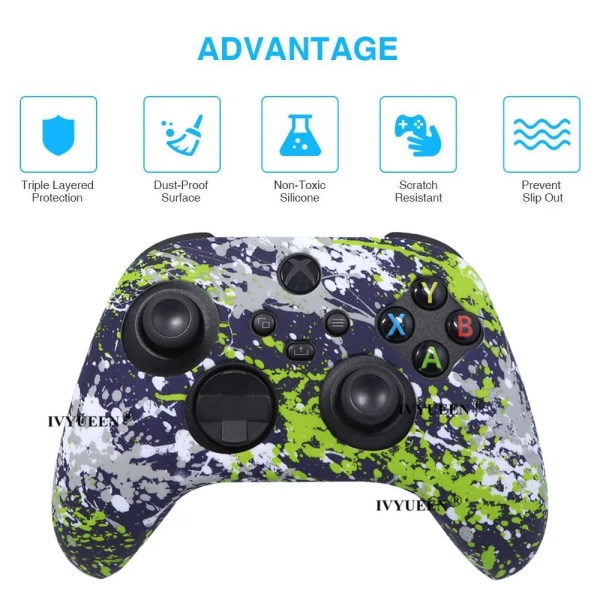 för XBox Series SX Controller Water Transfer Printing Skyddande case Skin med tumgrepp Black Camo