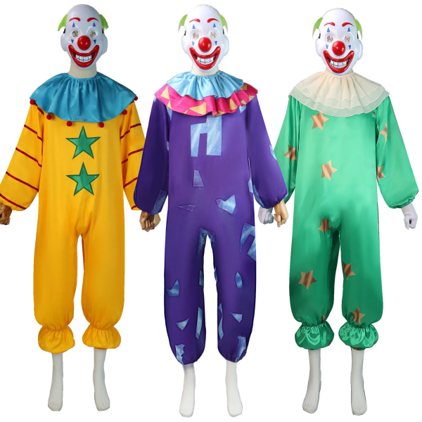 Scenframträdande Rolig Clown Cosplay Dräkt Cirkus Clown Kläder Halloween Party Jumpsuits Mask Handskar Outfit För Kvinnor Män Purple XXXL