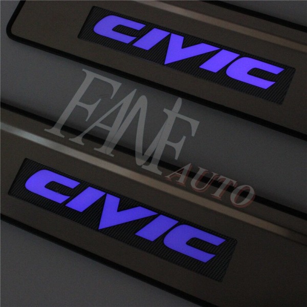 LED-dörrtröskel i rostfritt stål, tröskelskydd, skyddande garnering för Honda Civic 2006-2011 8:e No Led