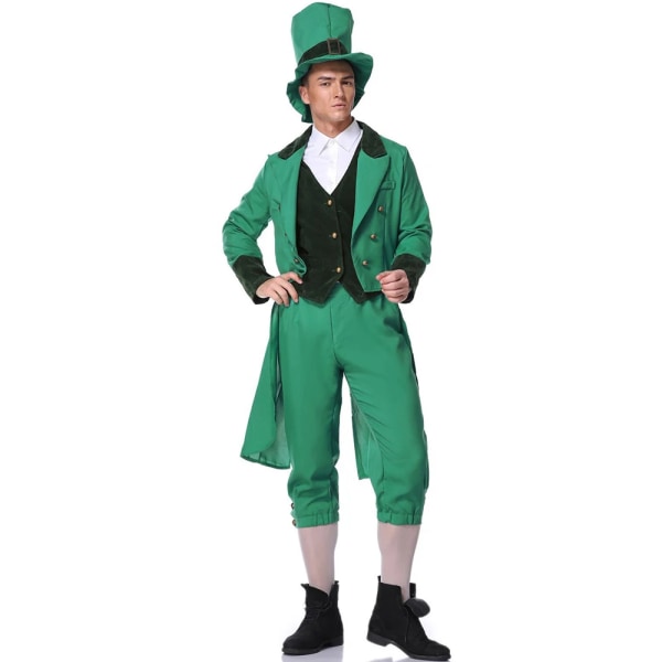 Eraspooky Plus Green Clover Irland St.Patrick Day Dräkt Vuxen Carnival Costume Leprechaun Cosplay Barn Familj Fancy Dress Hat Adult L