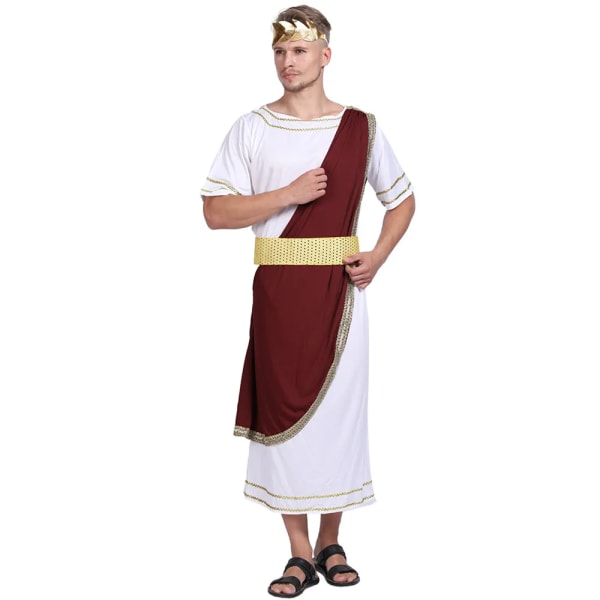 Ny halloween grekisk romersk kung Toga-dräkt för män för män på scenen för vuxna Caesar Cosplay-outfits Karneval Purim Party Fancy Dress Up Brown One Size