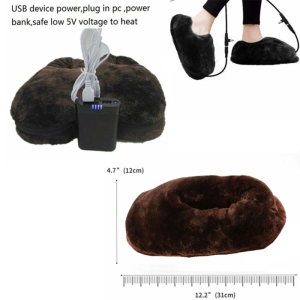 1Par Säkerhet USB Mjuk Bärbar Vinterfotvärmare Praktiska skor för uppvärmning av hemmet Eluppvärmd tofflor för hemmakontor