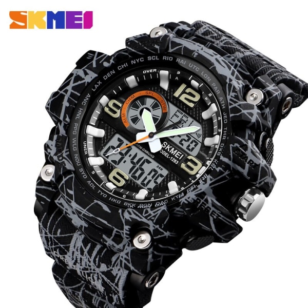 SKMEI 1283 Quartz Digital Watch Herr Militär Vattentät Sport Herrklockor Lyxmärke Reloj two Time Electronic Armbandsur 1283 black red