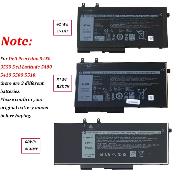 Laptopbatteri 1V1XF för Dell Latitude 5400 5410 5500 Precision 3540 3550 Inspiron 7590 7591 2-i-1-serien 01V1XF R8D7N 4GVMP 1V1XF 11.4V 42Wh