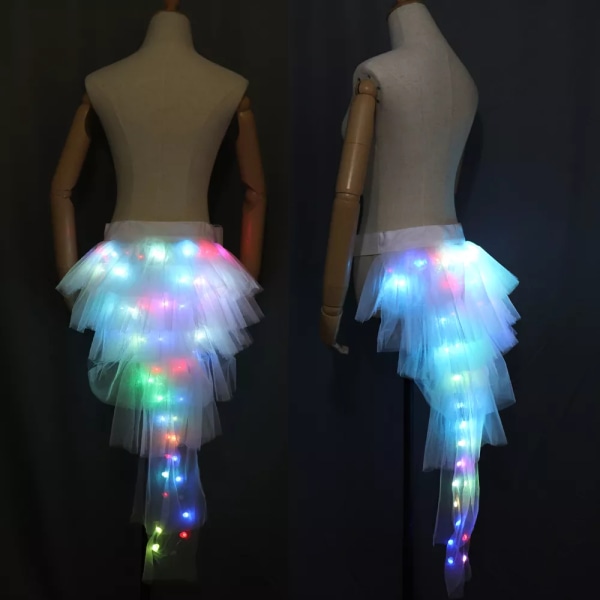 Mode Dans LED Tutu Kjol Up Neon Fancy Rainbow Mini Tutu Fancy Kostym Vuxen white