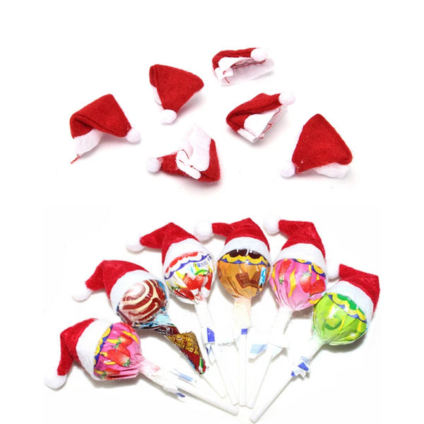 6st/ set Kreativa kepsar Mini julhatt Jultomtehatt Xmas Lollipop Hat Mini Bröllopspresent Julgransdekoration Dekor