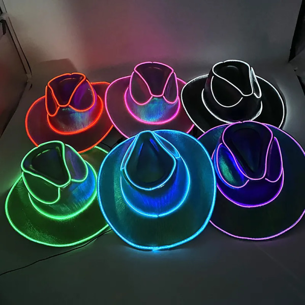 Halloween Jul EL Wire Light Up Paljett Jazz Hat Vuxen Neon LED Luminous Festival Fest Dress Up Cap för män och kvinnor green no light