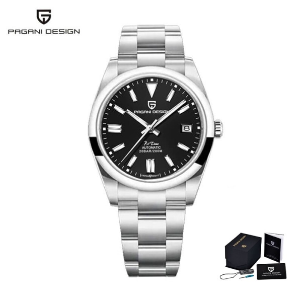 PAGANI DESIGN 2023 Automatisk watch i rostfritt stål Enkel mekanisk armbandsur Japansk sport lyxig safirglasklocka Silver Black V2 Edition