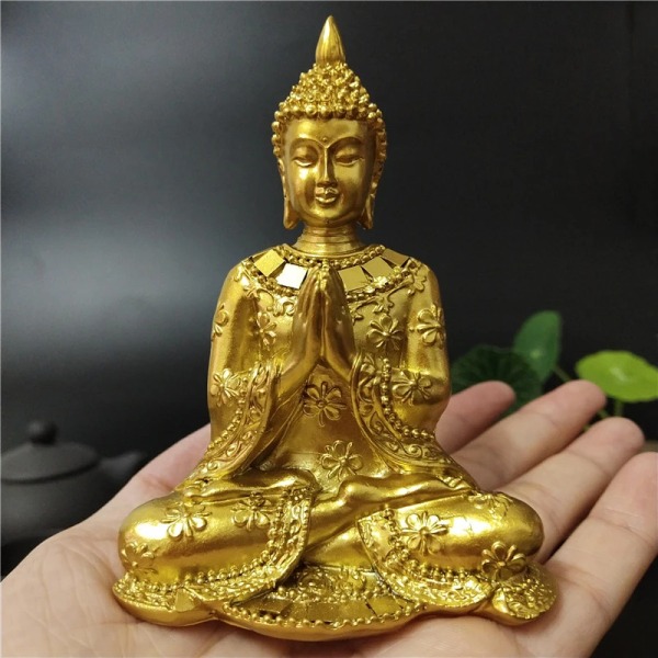 Gyllene Thailand Buddha Staty Hemträdgård Dekoration Meditation Buddha Skulptur Hindu Fengshui Figurer Ornament Hantverk