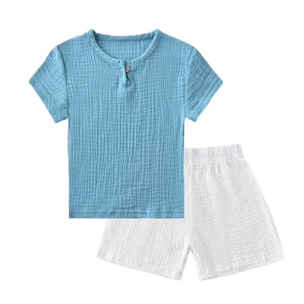 Sommar Barnkläder Set Linne Sportkläder För Baby Girl Pojke Kläder Set T-shirts+shorts 2 delar Barn 1-6 år Kläder TZ2317-LanYi--BaiKu 1-2T(90)