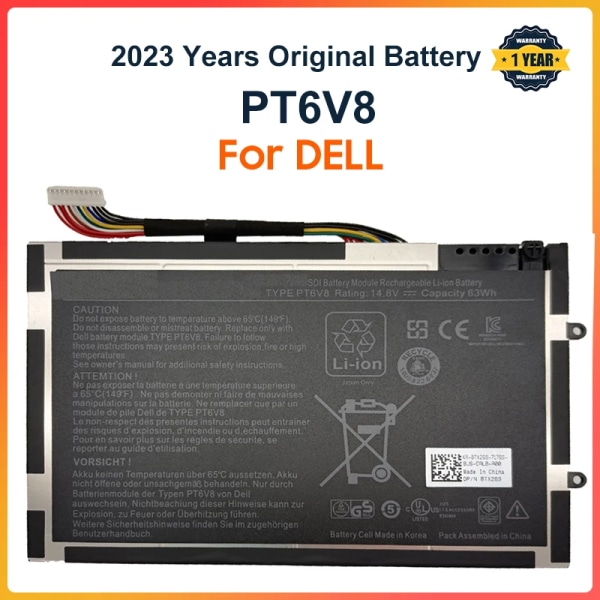 Laptopbatteri PT6V8 för DELL Alienware M11x M14x R1 R2 R3 P18G T7YJR 8P6X6 08P6X6 14.8V 63WH