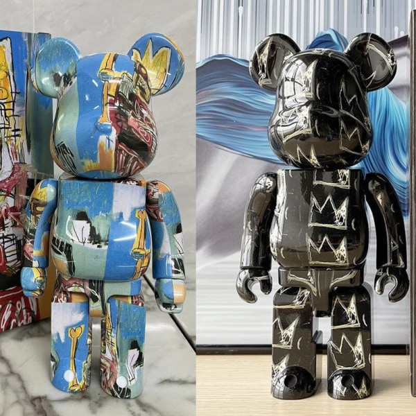 Bra pris Kvalitet Bearbricks 400% Daft Punk Be@rbrick 28cm Målning Svart Basquiat Skulptur Staty Bear Brick Action Figurine Silver 28cm
